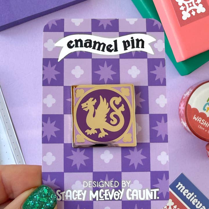 Dragon Medieval Tile Enamel Pin for wholesale by Stacey McEvoy Caunt