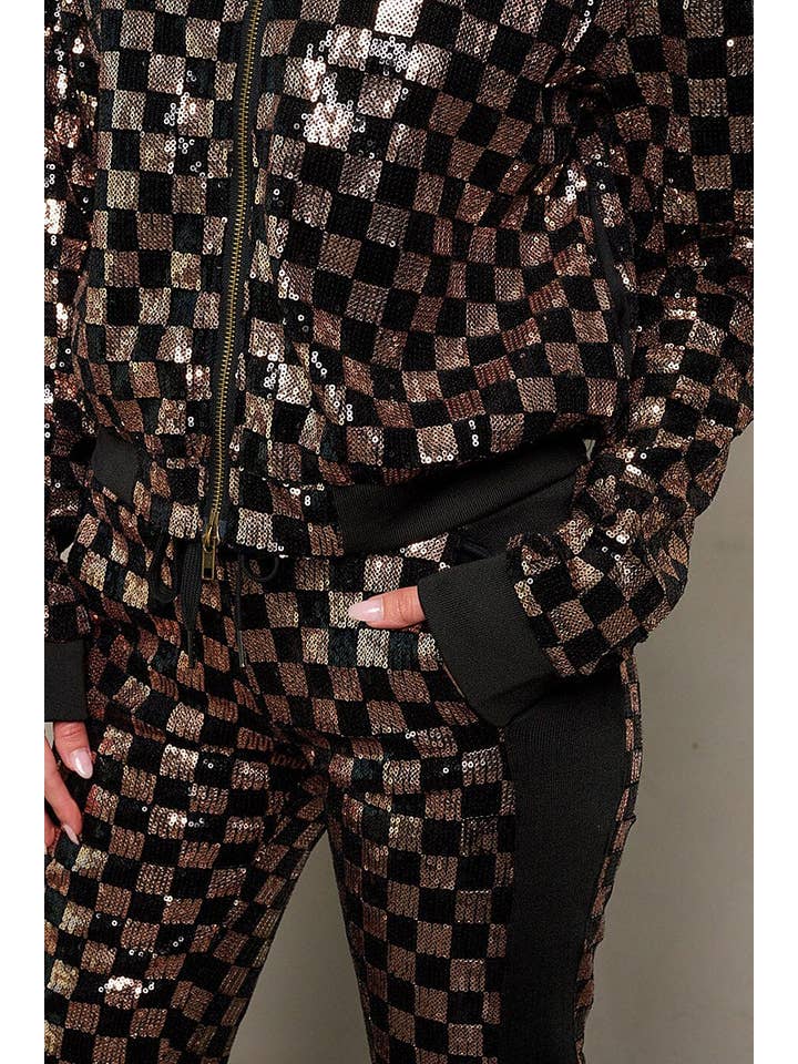 ROUSSEAU - Wholesale Top & Pant Set (NOT Loungewear) - Women's - LONG SLEEVE JACKET ELASTIC WAIST PANTS SEQUINS SET