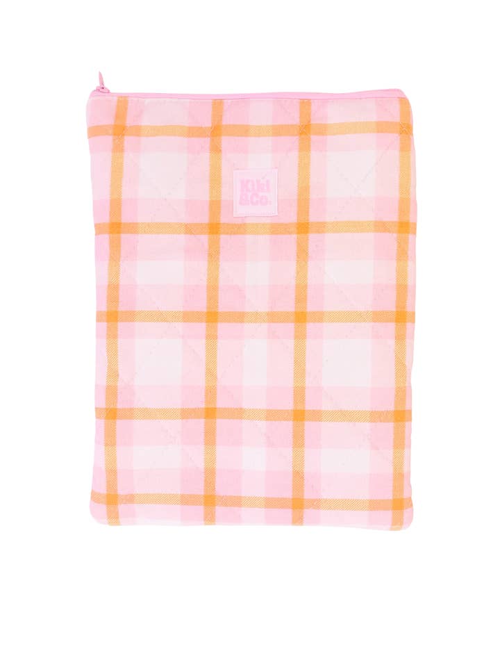 Quilted Book Sleeve - Pink/Orange Plaid for wholesale by Kiki & Co.