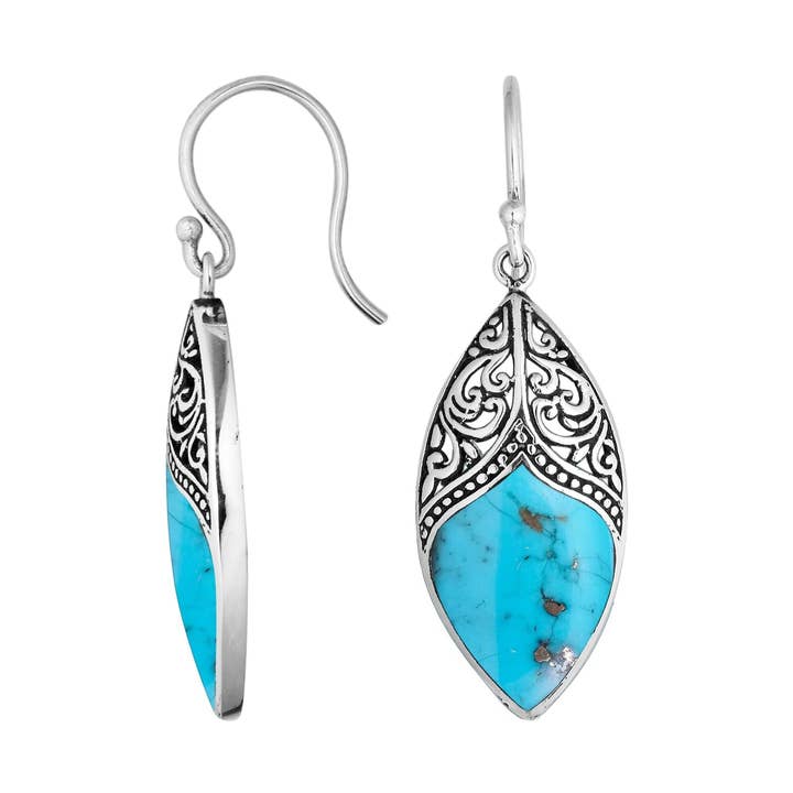 AE-6195-TQ Sterling Silver Turquoise Shell Marquise Drop Earrings – Bulk Collection for wholesale by Bali Designs