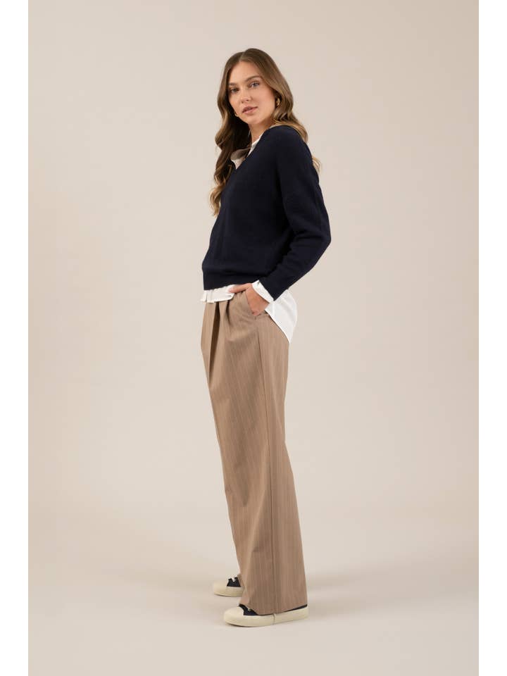 The Workshop Studio - Wholesale Knit Sweater - Women's - SOLID V NECK DROP SHOULDER KNIT SWEATER