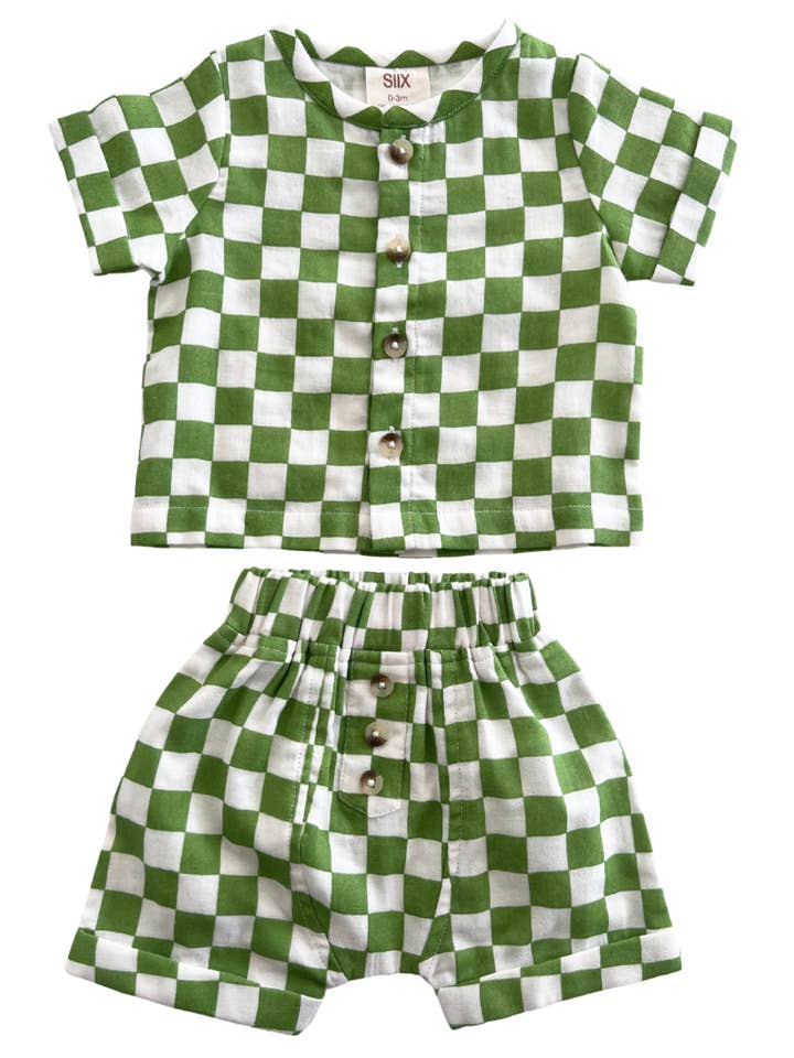 SIIX Collection - Wholesale Top & Short Set - Kids - Lime Checkerboard / Organic Finley Set (Baby - Kids)