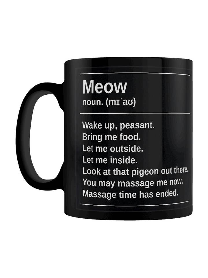 Meow Definition Black Mug for wholesale by Grindstore