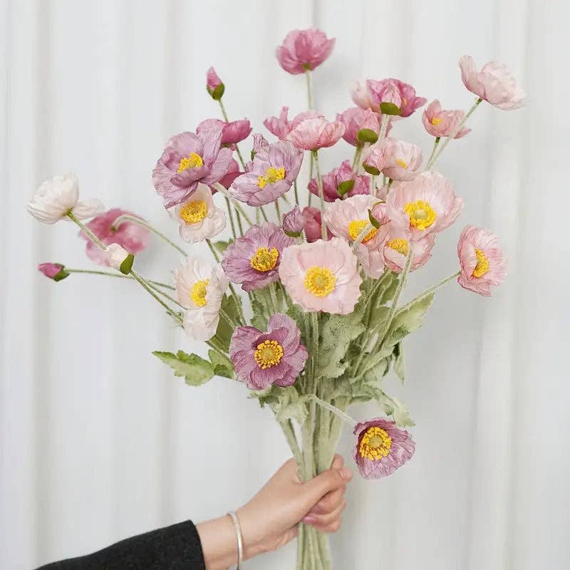 Huis Van Merken - Wholesale Artificial Flowers - Artificial Pink Poppy Flower with Buds – Silk Floral Stem for DIY, Home & Wedding Décor2