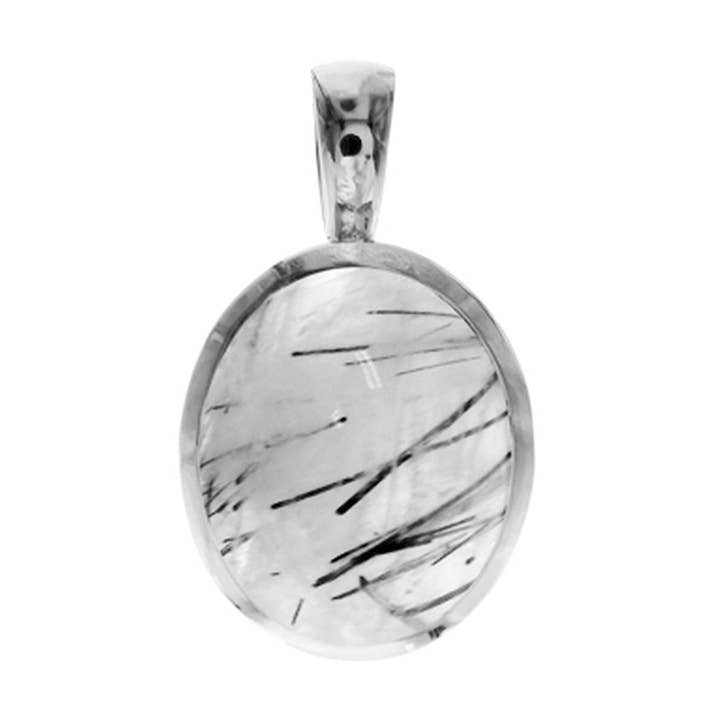 Samira simple oval tourmalated quartz pendant for wholesale by Kali Ma Designs - Sterling Silver Jewellery