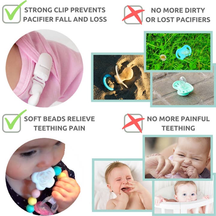 Vesta Baby - Wholesale Pacifier Clip - Baby - Silicone Pacifier Clip and Teether Holder Set Pink 2 Pack8