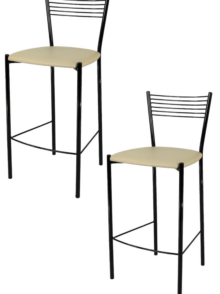 Sgabelli alti Elegance acciaio nero, seduta finta pelle lino per la vendita all'ingrosso da parte di Tommychairs