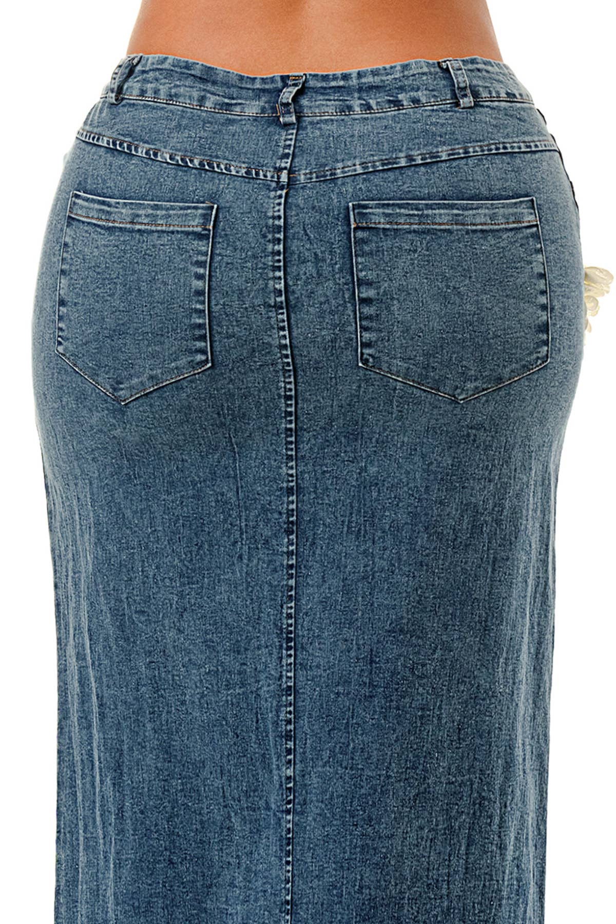 SALT – Großhandel Rock – Damen – (SK3967) No.5 verziertes Jeans-Midirock in 3 Farben14