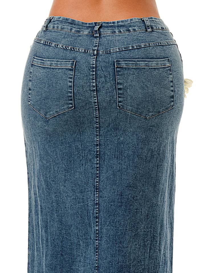 SALT – Großhandel Rock – Damen – (SK3967) No.5 verziertes Jeans-Midirock in 3 Farben14