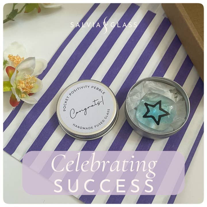 Salvia Glass - Wholesale Keepsake Coin/Token - Glass Congratulations pocket hug mini tin 3