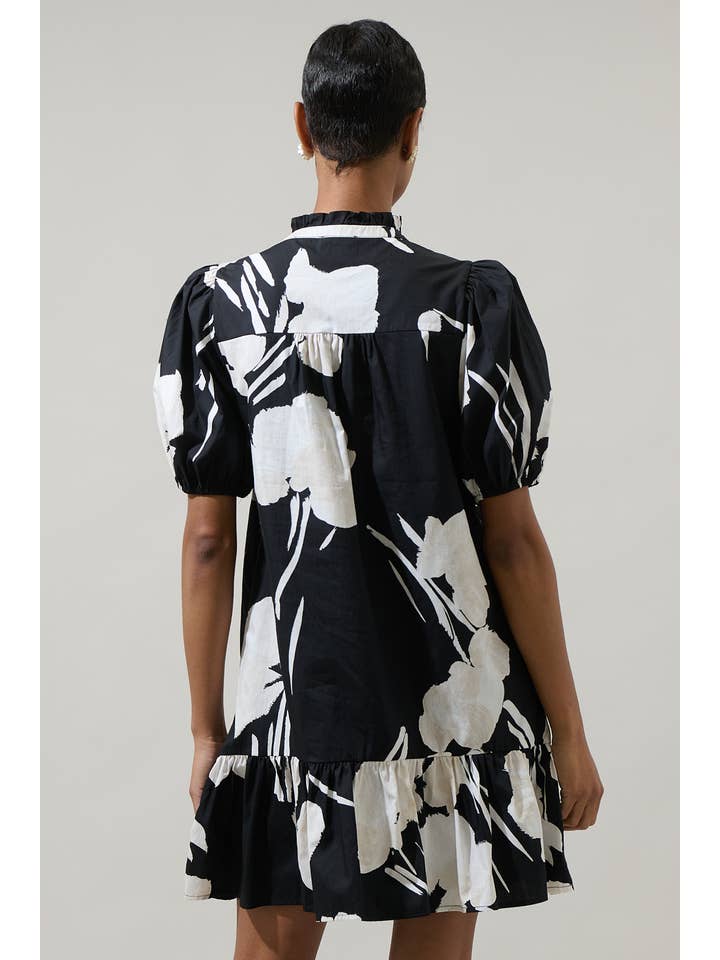 CreamBlack Shadow Floral Minley Shift Mini Dress for wholesale on Faire