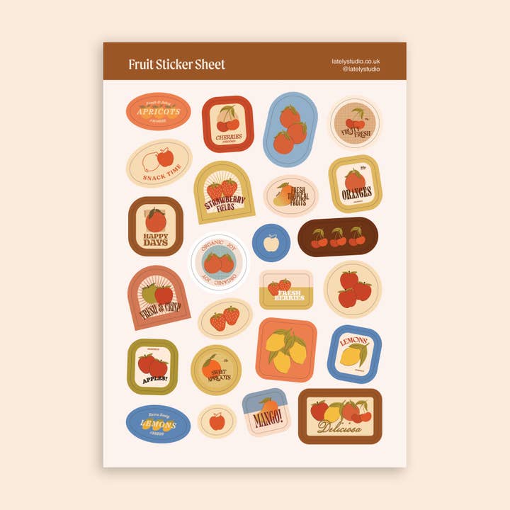Fruit Sticker Sheet | Paper Junk Journal Stickers | Foodie for wholesale by Lately Studio