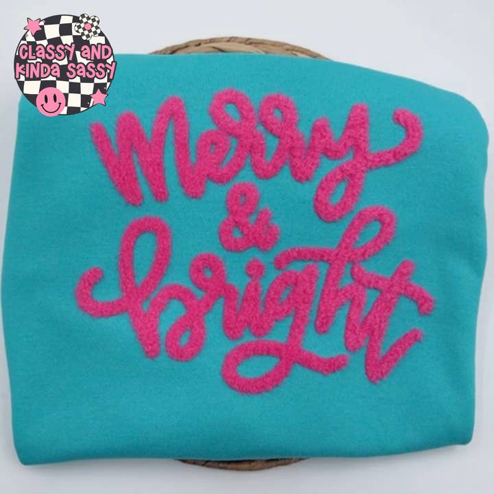 Merry & Bright Fluffy Patch Sweatshirt for wholesale by Classy and Kinda Sassy