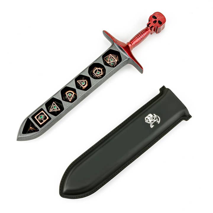 Hymgho Premium Dice - Wholesale Dice - Grim Dagger Dice Case with sheath cover - Red