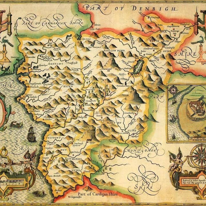 Merionethshire historiske kort 1000 brik puslespil (1610) for engroshandel hos Map Marketing Limited