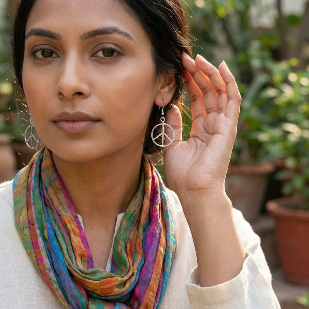Anju Jewelry - Wholesale Dangle Earrings - Silver Plated Earrings - Smaller Size Peace Sign3