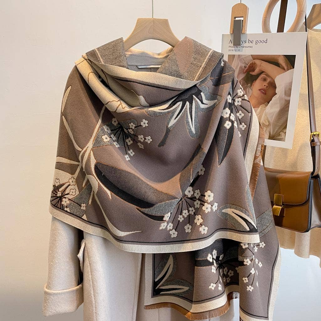 Winding River - Wholesale Wrap - Women's - Gray / Black Garden Reversible Wrap – Artisan Shawl1