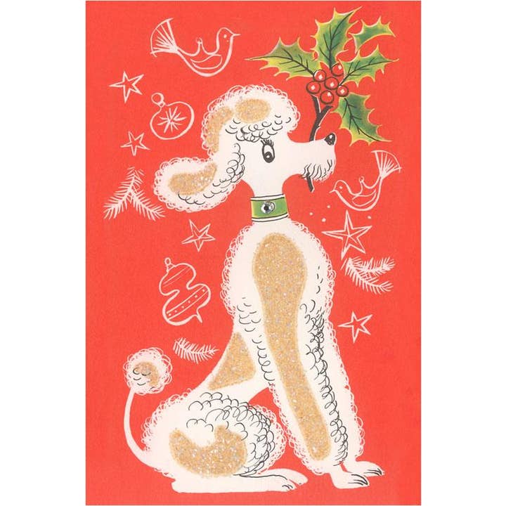 Greeting Card MC-512 Cartoon Poodle with Holly Sprig for wholesale by Found Image Press