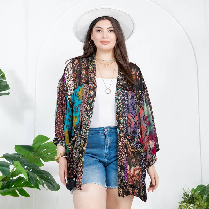 Young Threads - Wholesale Kimono - Women's - Kimono Top In Overdyed Mix N Match Patches - in 7 Color ways40