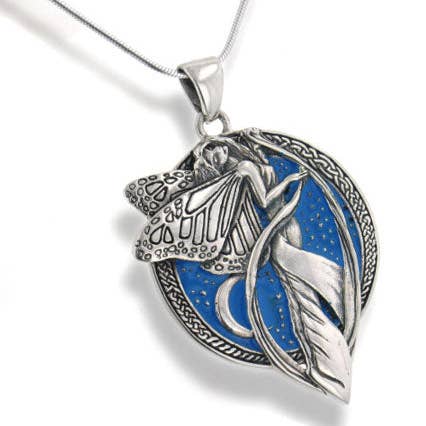 Sterling Silver Sky Blue Moonlight Fairy Celtic Art Pendant for wholesale by Silver Insanity