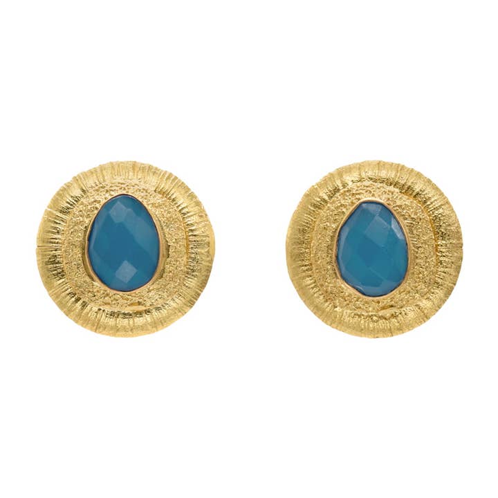 Égeon blaue Ohrringe mit zwei Kreisen und Stein für den Großhandel von ACUS