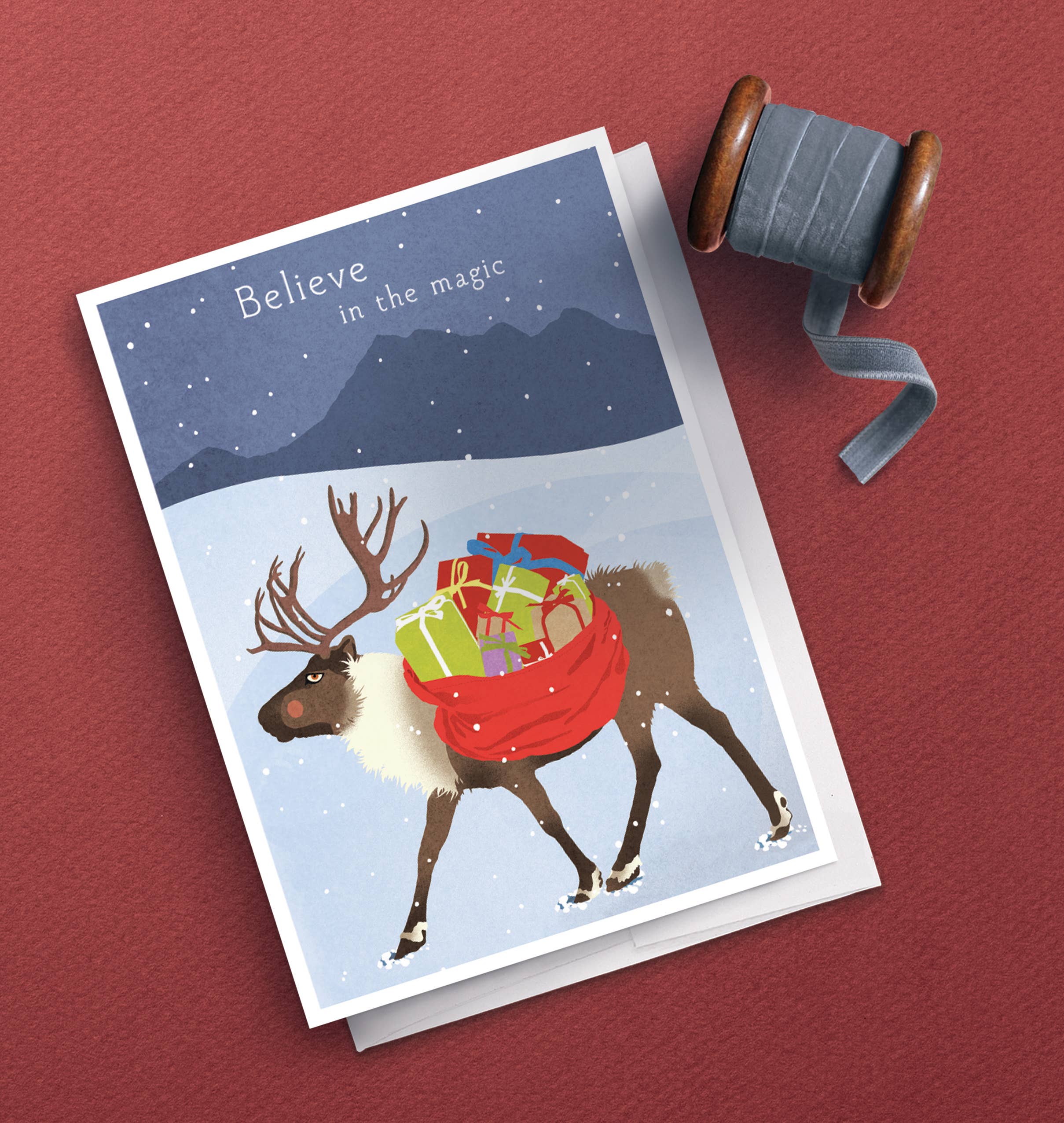 Studio Eleven Papers - Wholesale Christmas Card - Caribou with Presents Holiday Card2