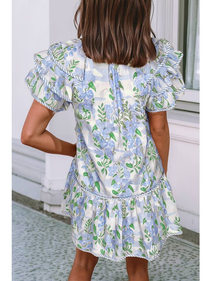 Little Daisy Closet - Wholesale Dress - Women's - LDC Floral Contrast Edge Layered Short Sleeve Mini Dress