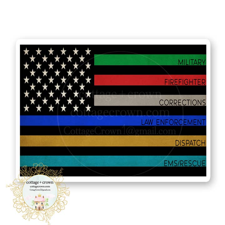 First Responder Flag Vinyl Decal Sticker Law Enforcement Fir for wholesale by cottage + crown