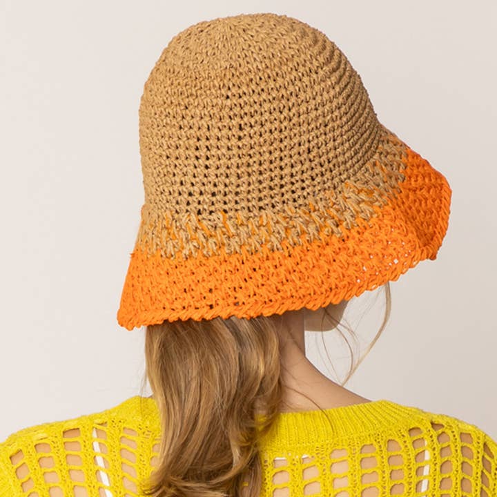 Fashion City - Wholesale Bucket Hat - Women's - Two Tone Color Block Straw Bucket Hat8