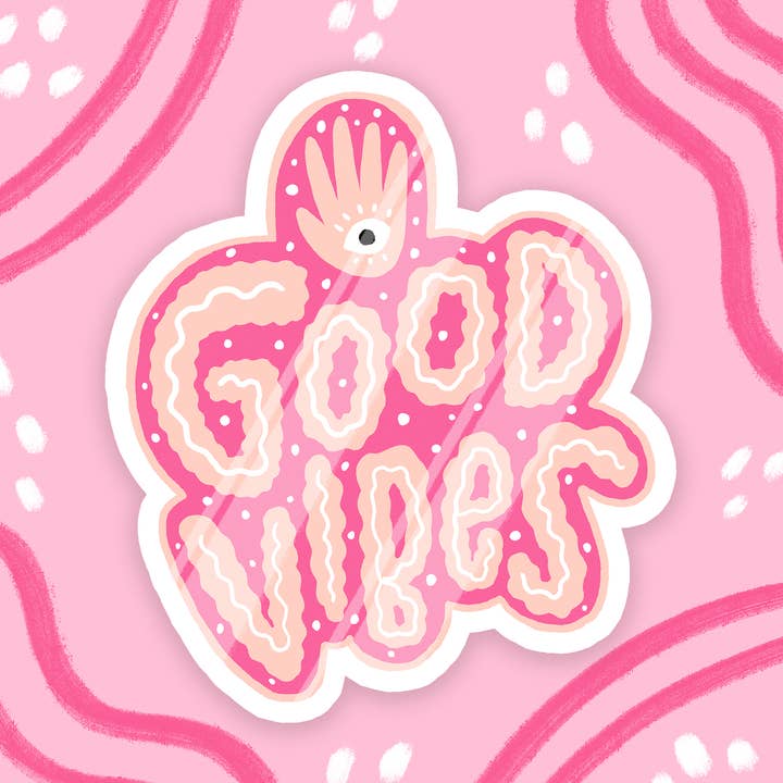 Gode Vibes Pink Glossy Vinyl Sticker for engroshandel hos Wonder & Wild