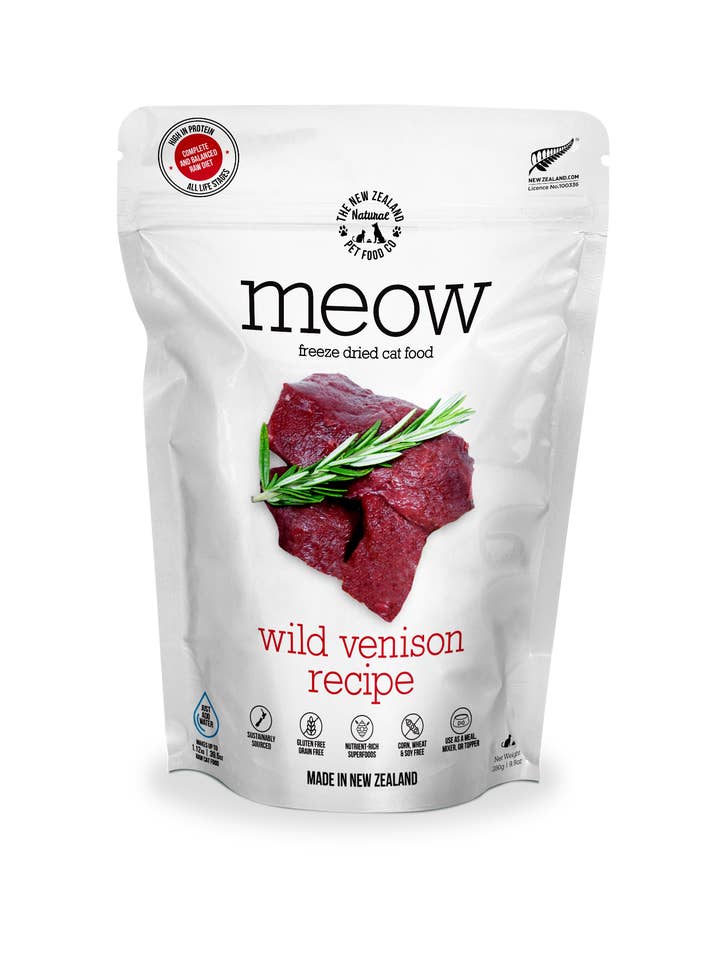 Meow Wild Venison Freeze Dried Cat Food 1.76oz | 9.9oz for wholesale by The New Zealand Natural Pet Food Co