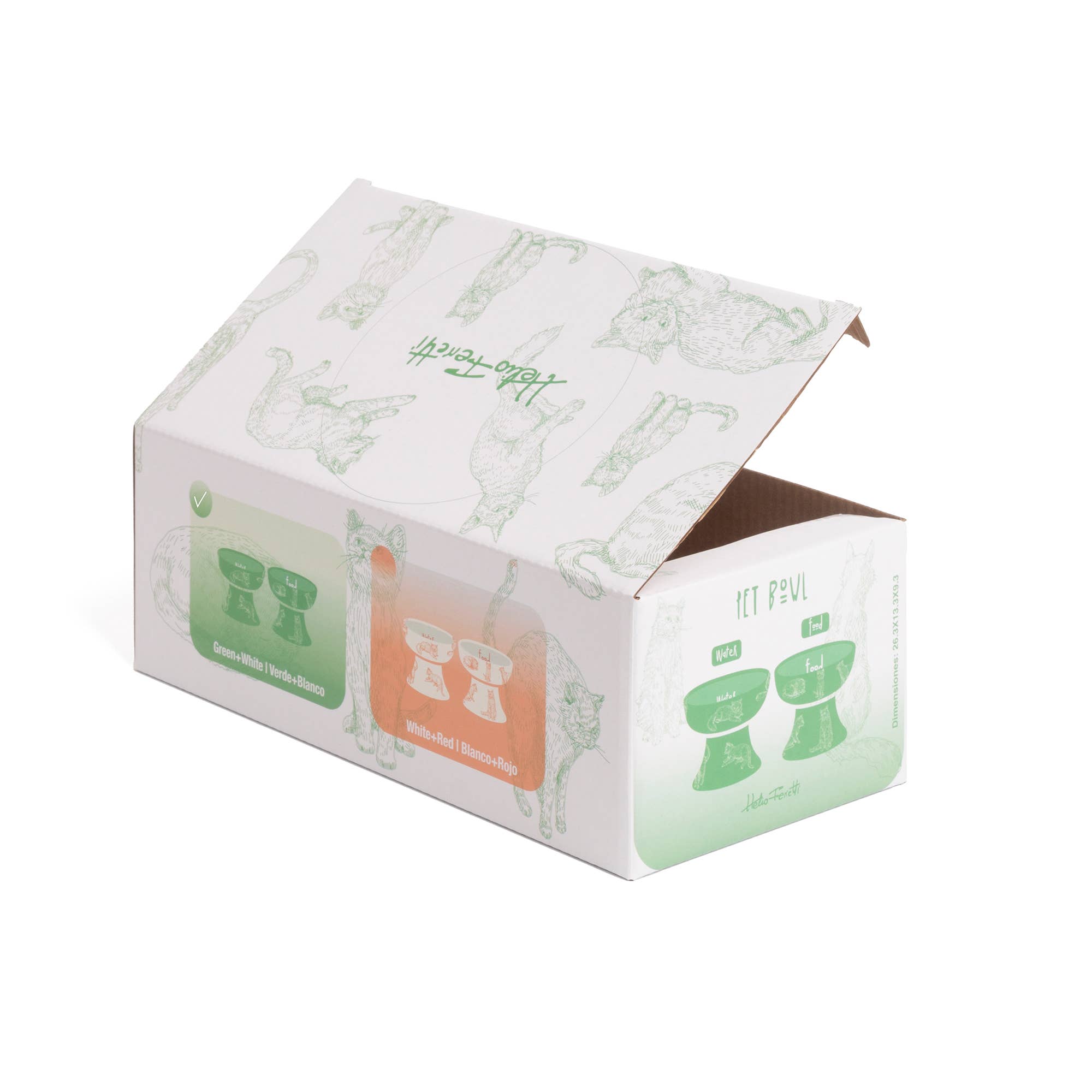 Helio Ferretti - Wholesale Pet Bowl - Cat/Dog - RAISED GREEN CAT FEEDER - HAND PAINTED HF4