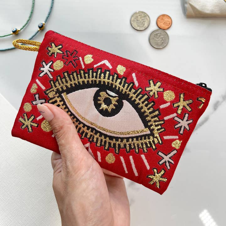 Evil Eye Coin Purse, Bohemian Zipper Pouch, Handmade Coin Pu for wholesale by Umays Boho