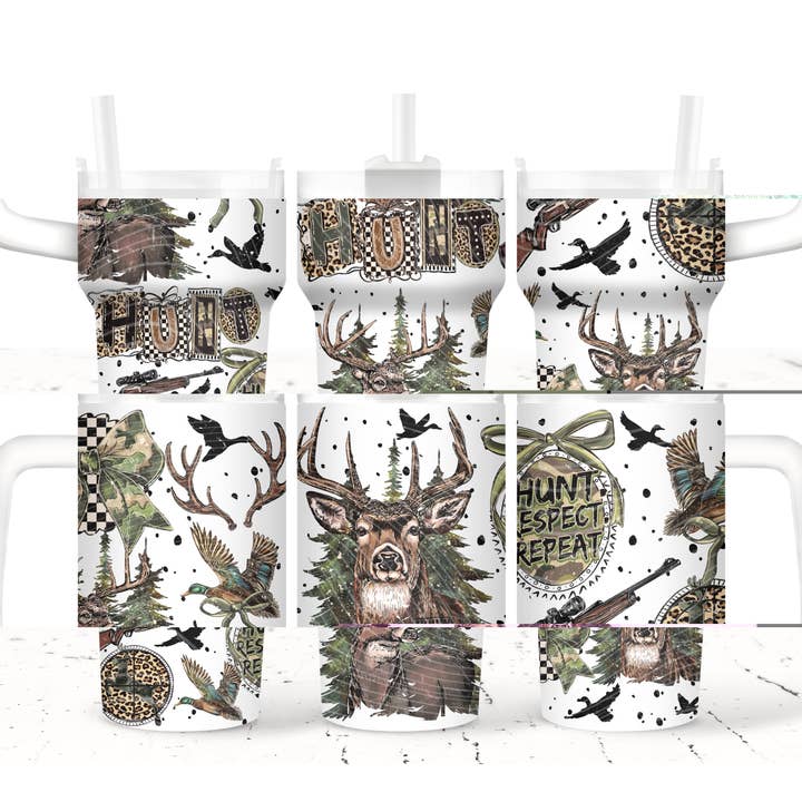 Hunt Respect Repeat UV DTF 40oz Tumbler Transfer | Trendy Hunting Tumbler Wrap | Ready to Transfer | High Quality | Waterproof UV Transfer for wholesale by Red Dirt Transfers