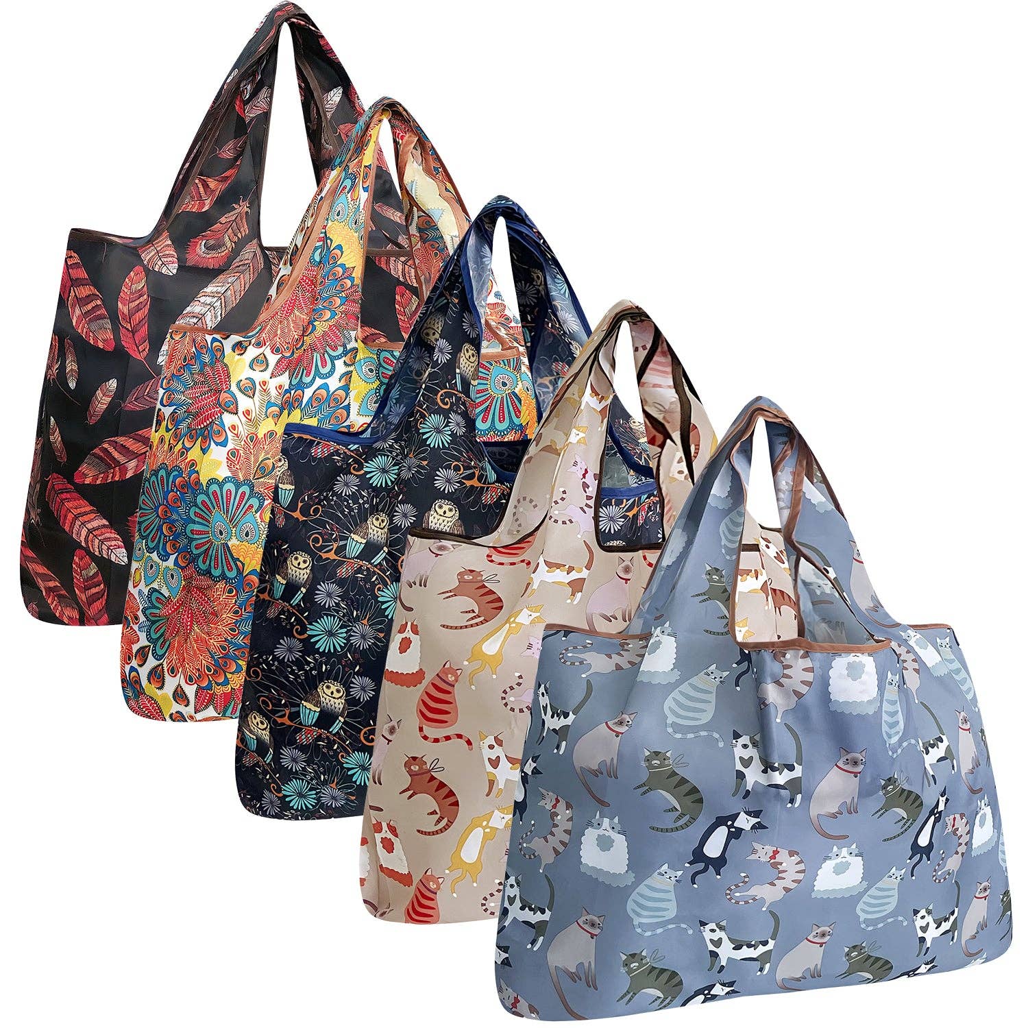 Wrapables.com - Vente Sacs de course/à provisions - Wrapables Lot de 5 grands sacs d'épicerie pliables en nylon27