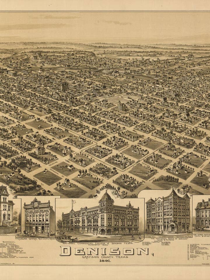 Denison, Grayson County, Texas 1891 for wholesale by Relic Map Co.