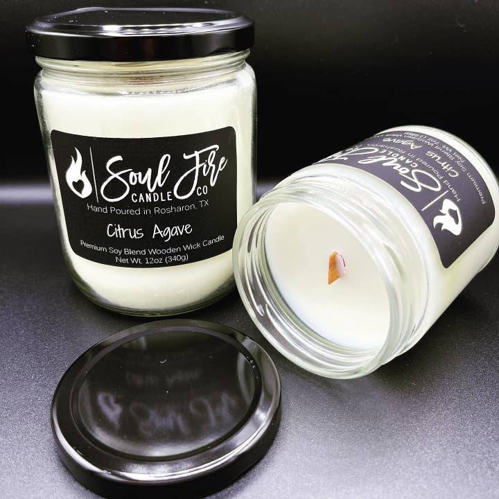 Citrus Agave Wooden Wick Candle for wholesale by Soul Fire Candle Company