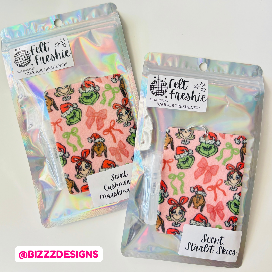 Bizzz Designs - Wholesale Car Freshener - Women's - Grinchmas Cheer Felt Freshies - Christmas Car Air Fresheners1