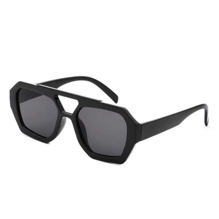 Cramilo Eyewear - Wholesale Sunglasses - Unisex - Square Brow-Bar Retro Tinted Aviator Sunglasses