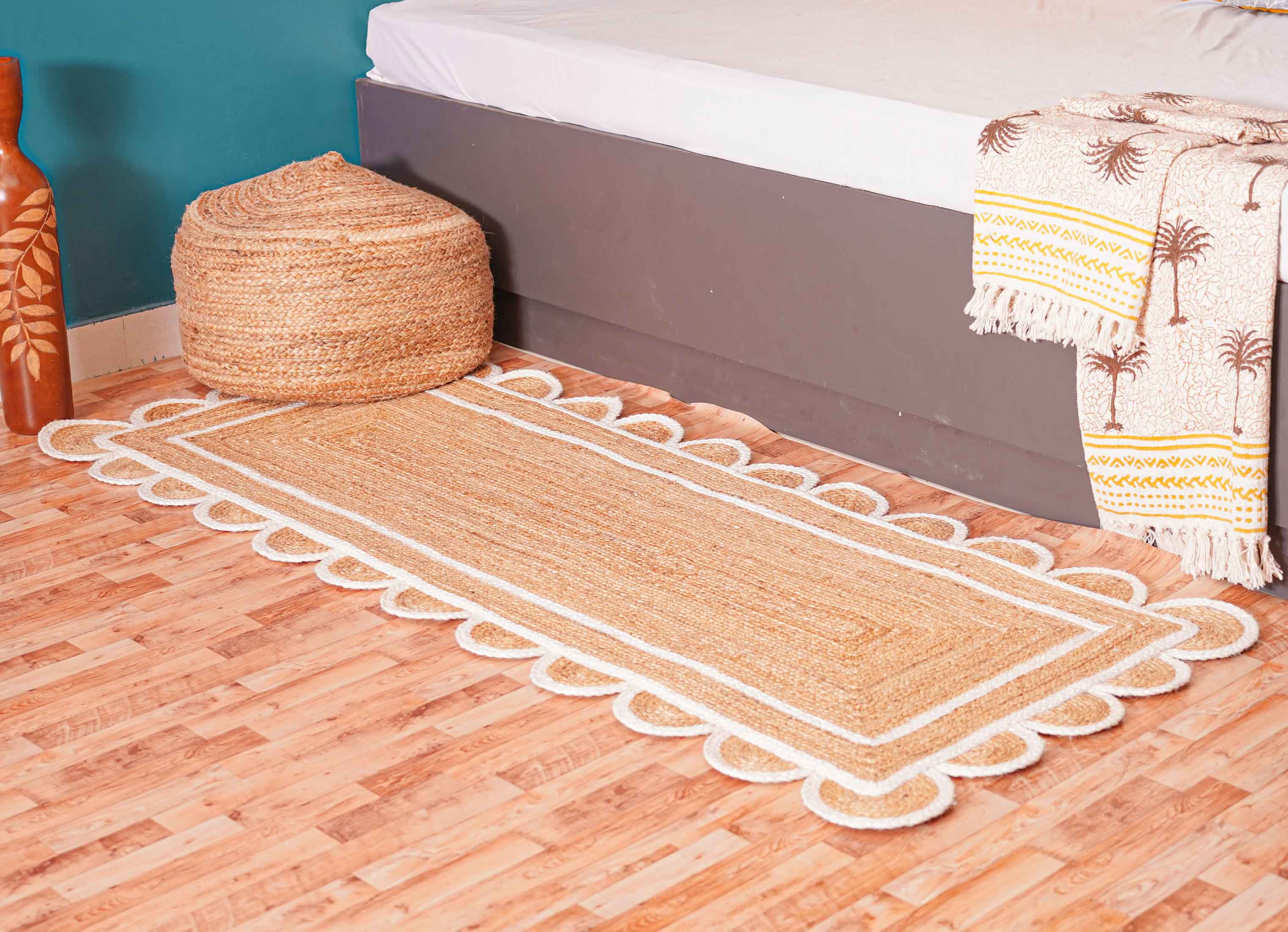 Chouhan Rugs – Tapete por atacado – Tapete de Juta Bege com Padrão Recortado e Borda Branca3