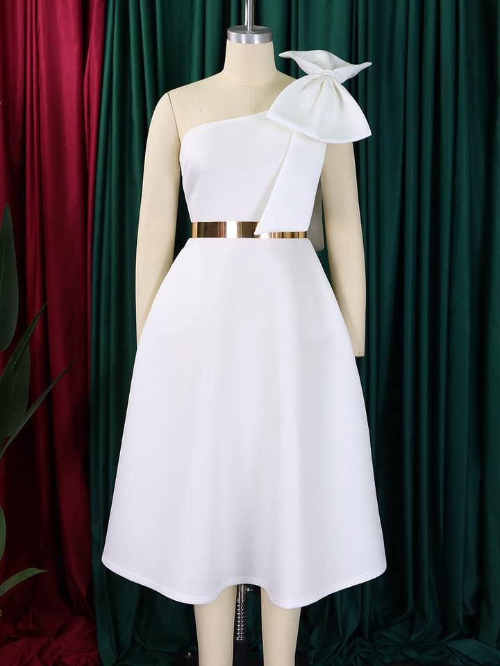 Aria Romance - Wholesale Dress - Women's - Asymmetric Bow-Sleeve Swing Dress2