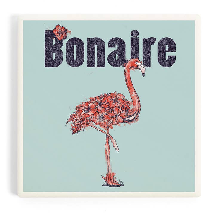 Lantern Press - Wholesale Coasters - Ceramic Coaster Bonaire, Dutch Caribbean, Flamingo, Flowe…