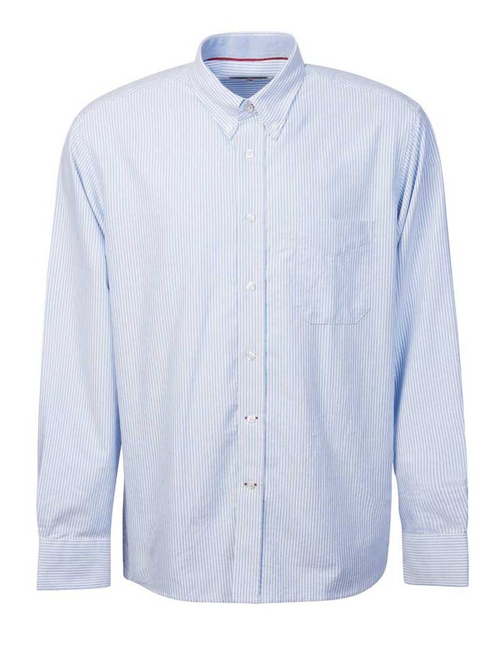 Lee Valley Ireland – Camisa de botões - Homem por atacado – Camisa Oxford de algodão orgânico com risca azul4