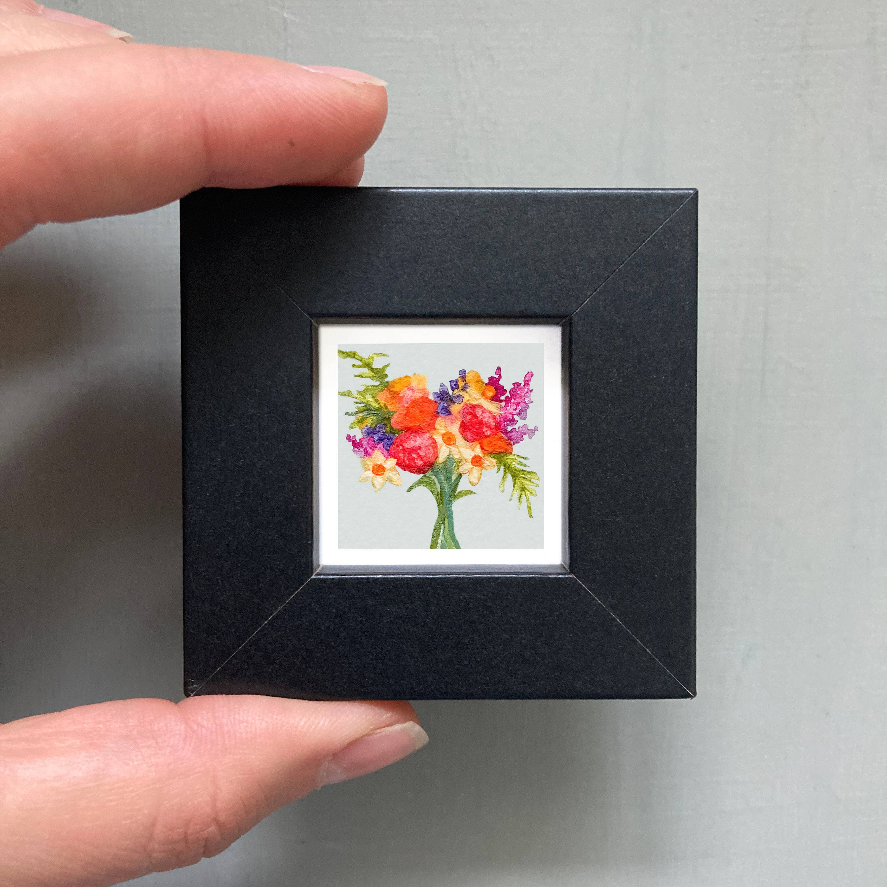 Mick's Art Goods - Wholesale Art Print - Mini 1" Spring Flower Bouquet Watercolor Framed Art Print2