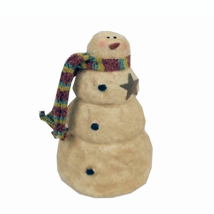 Pupazzo di neve in cartapesta con una lunga sciarpa lavorata a maglia e stella di latta attaccata, bianco sporco, in piedi - 7 per la vendita all'ingrosso da parte di Birch Maison