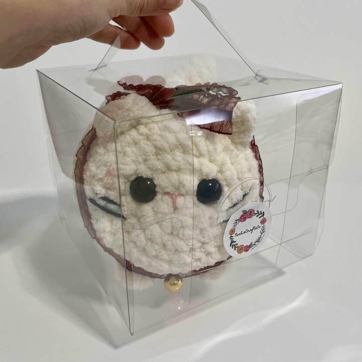 Strawberries and Cream Crochet Fluffy Loaf Cat Plushie Amigurumi for wholesale on Faire6