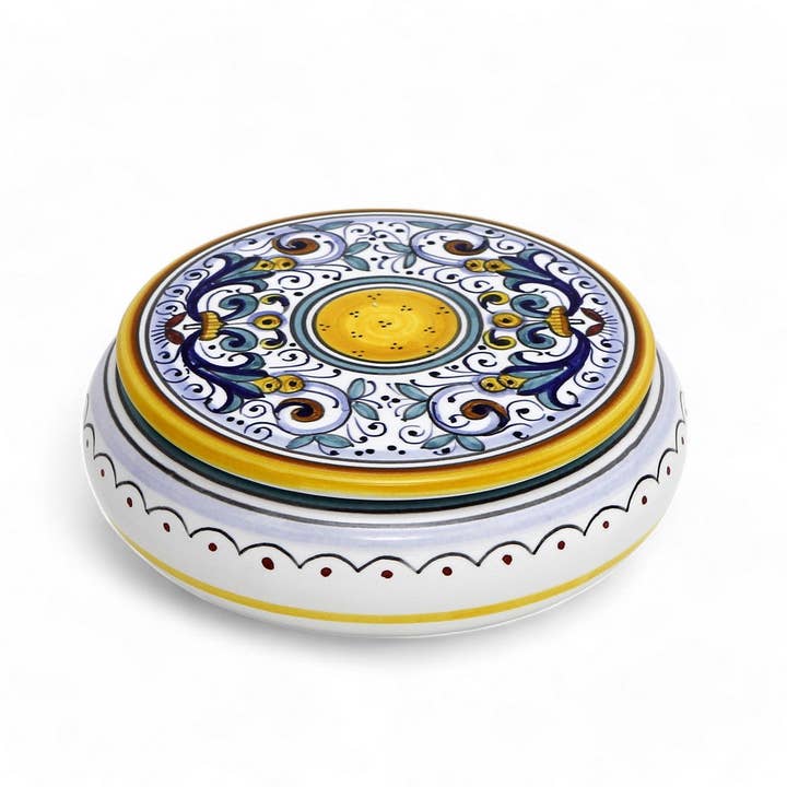Artistica - Deruta of Italy - Wholesale Jewelry Box/Organizer - JEWERLY BOX: Authentic Deruta Keepsake Round Box with Murano Knob - RICCO DERUTA design7