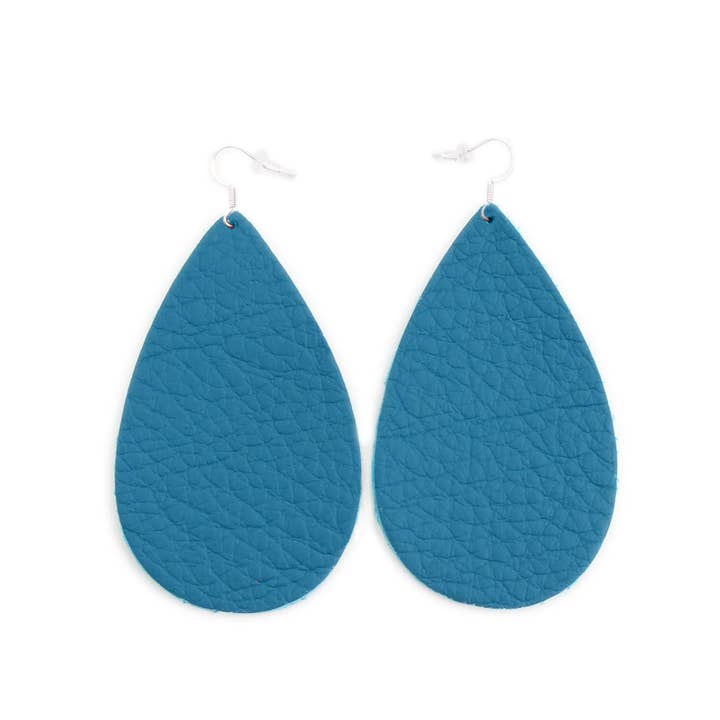 Teal - The Drop Leather Earrings for wholesale by OneWild