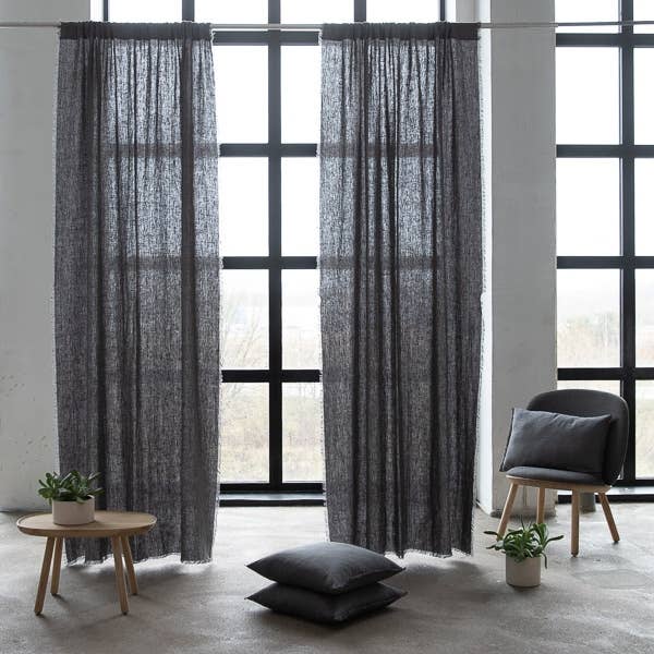 Linen Curtain Graphite Terra Fringe for engroshandel hos LinenMe