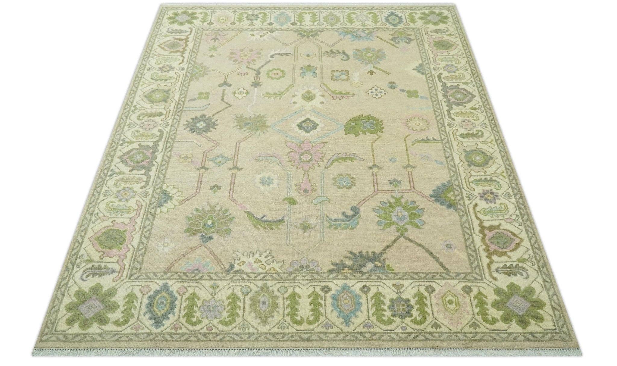 The Rug Decor, Inc. – wholesale Matta – Skräddarsydd beige och grön handknuten traditionell orientalisk Oushak-matta i ull3